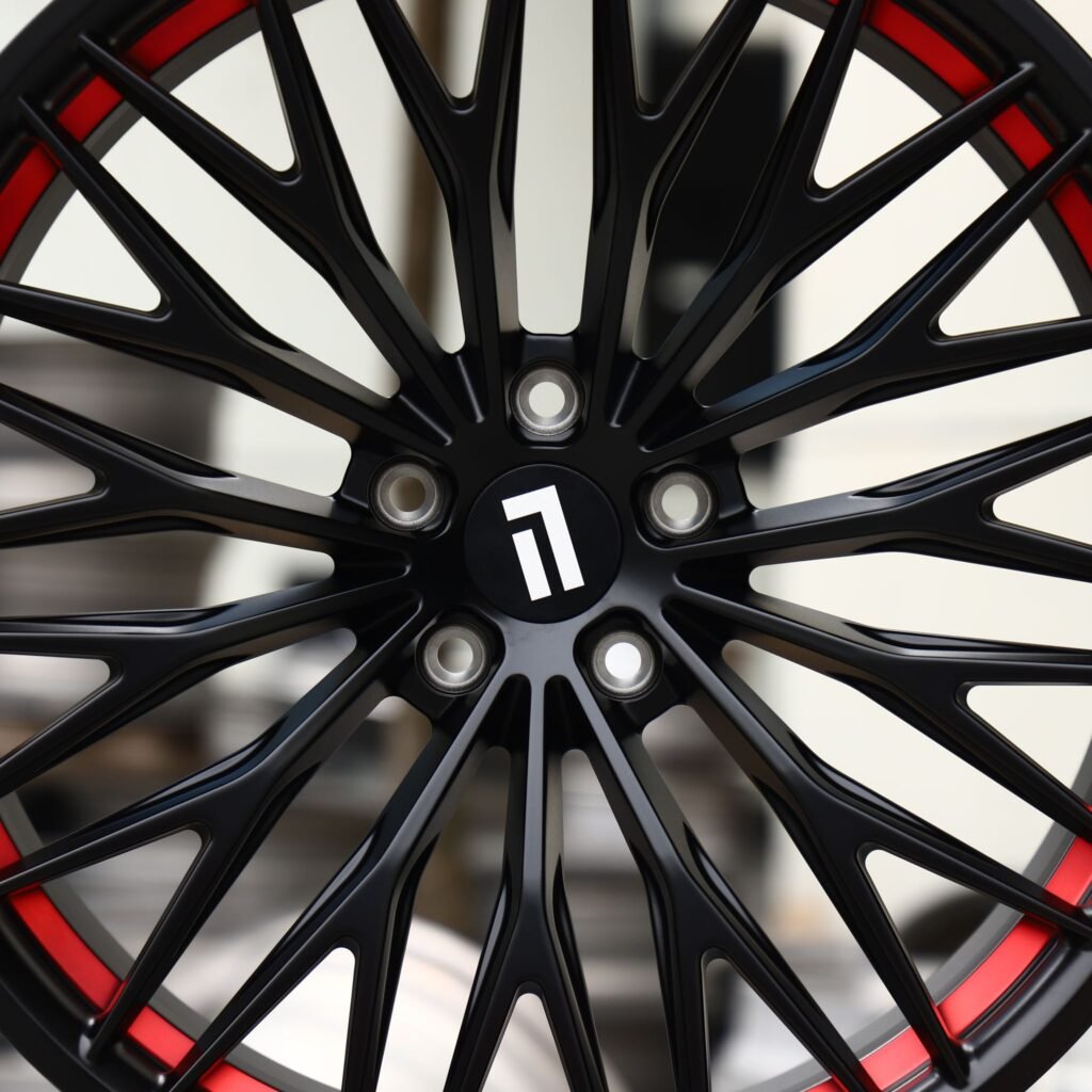 5x112 wheels – Matte Black / Red Lip Multi-Spoke, side view