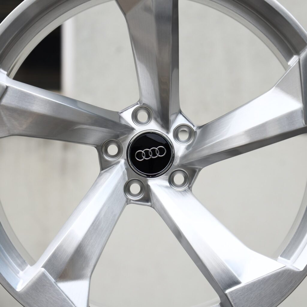 Audi A6 wheels – Brushed Silver 5-Spoke Rotor (Audi OEM-Style), angled view