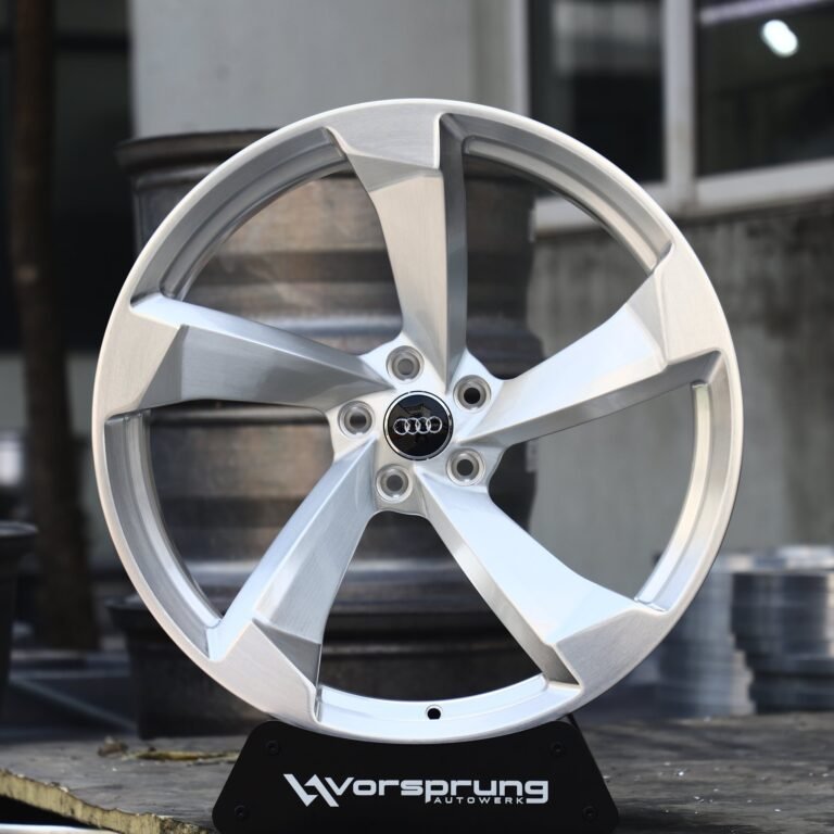 Audi A4 wheels – Brushed Silver 5-Spoke Rotor (Audi OEM-Style), front view