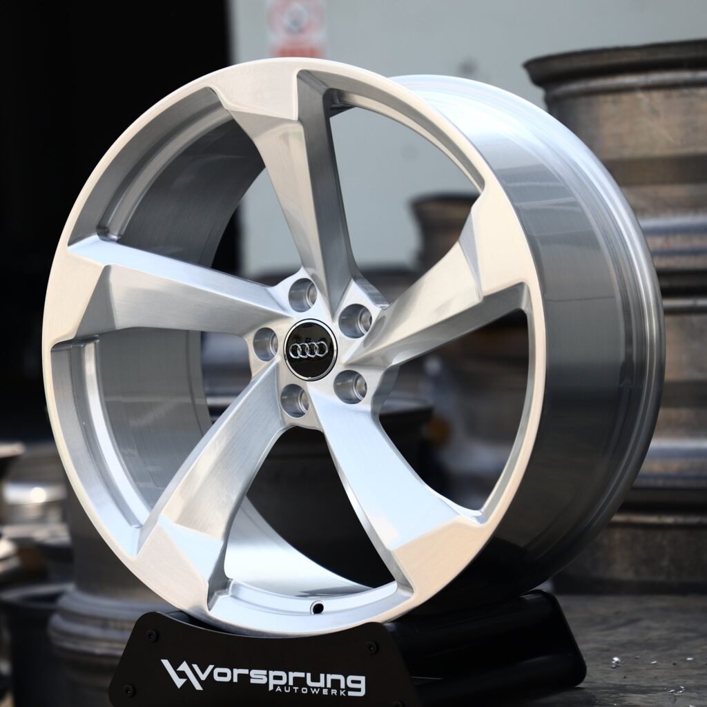 5x112 wheels – Brushed Silver 5-Spoke Rotor (Audi OEM-Style), side view