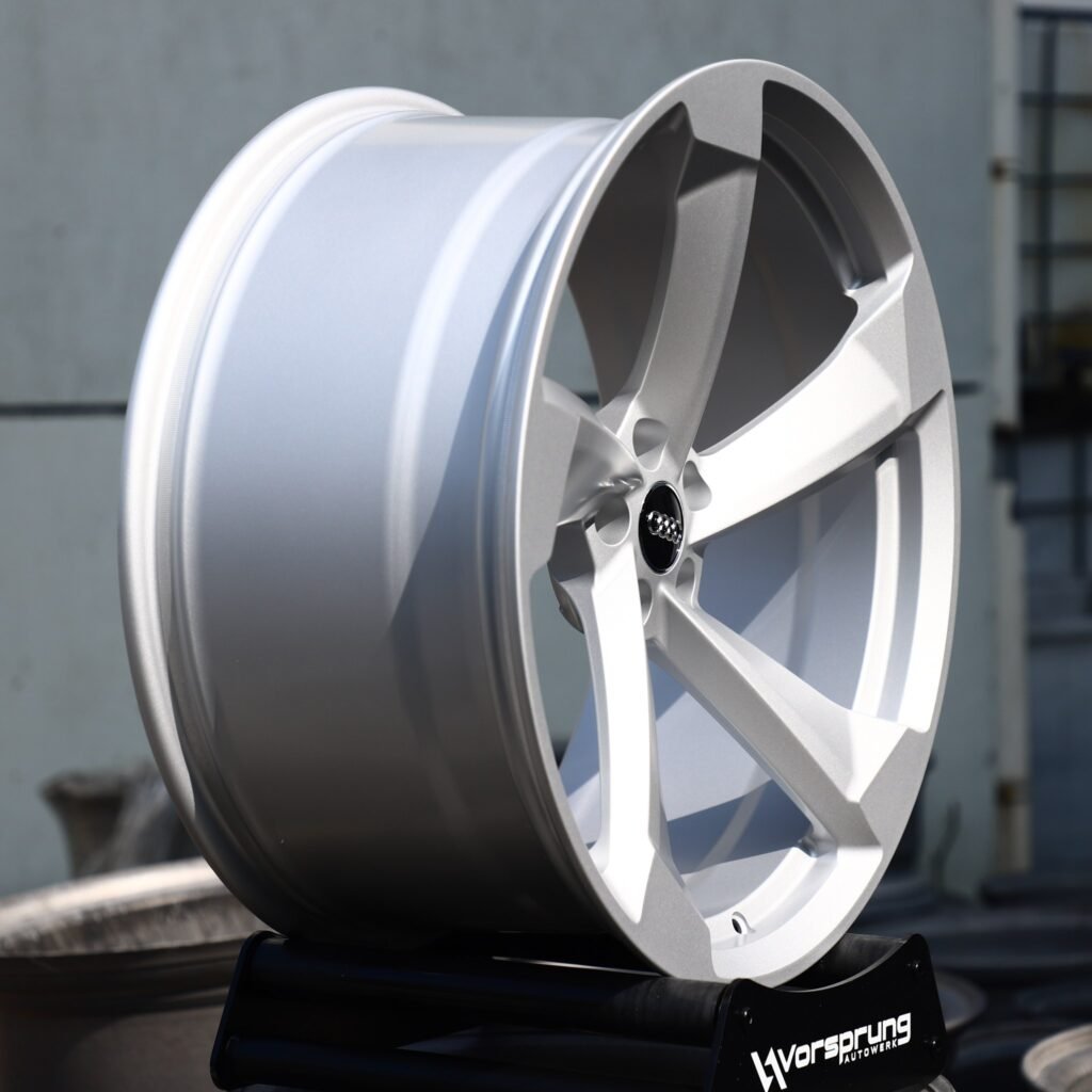 5x112 wheels – Brushed Silver 5-Spoke Rotor (Audi OEM-Style), side view