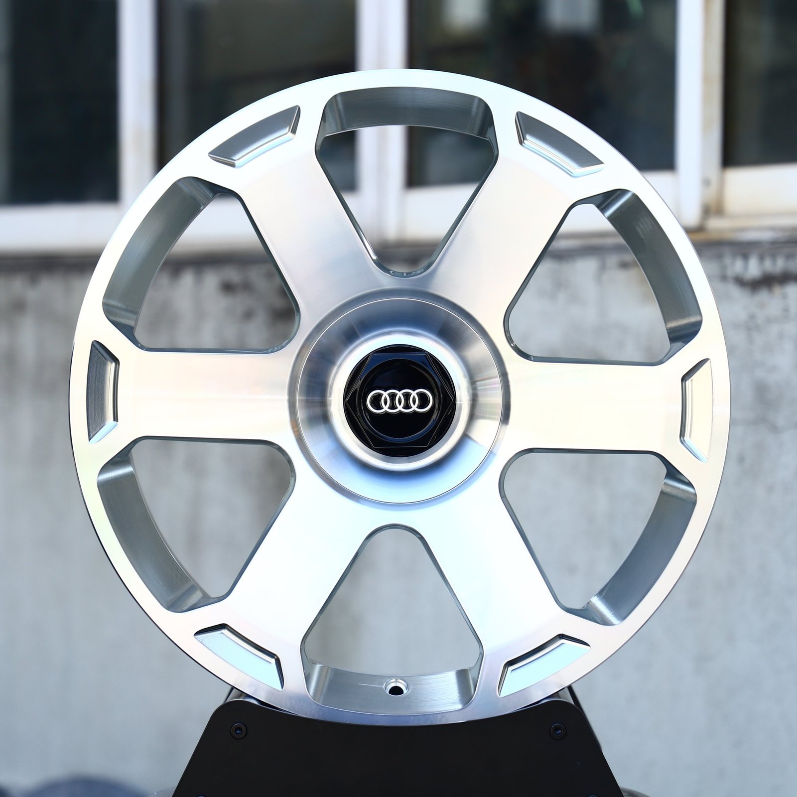 Audi A4 wheels – Brushed Silver 6-Spoke (Audi OEM-Style), front view