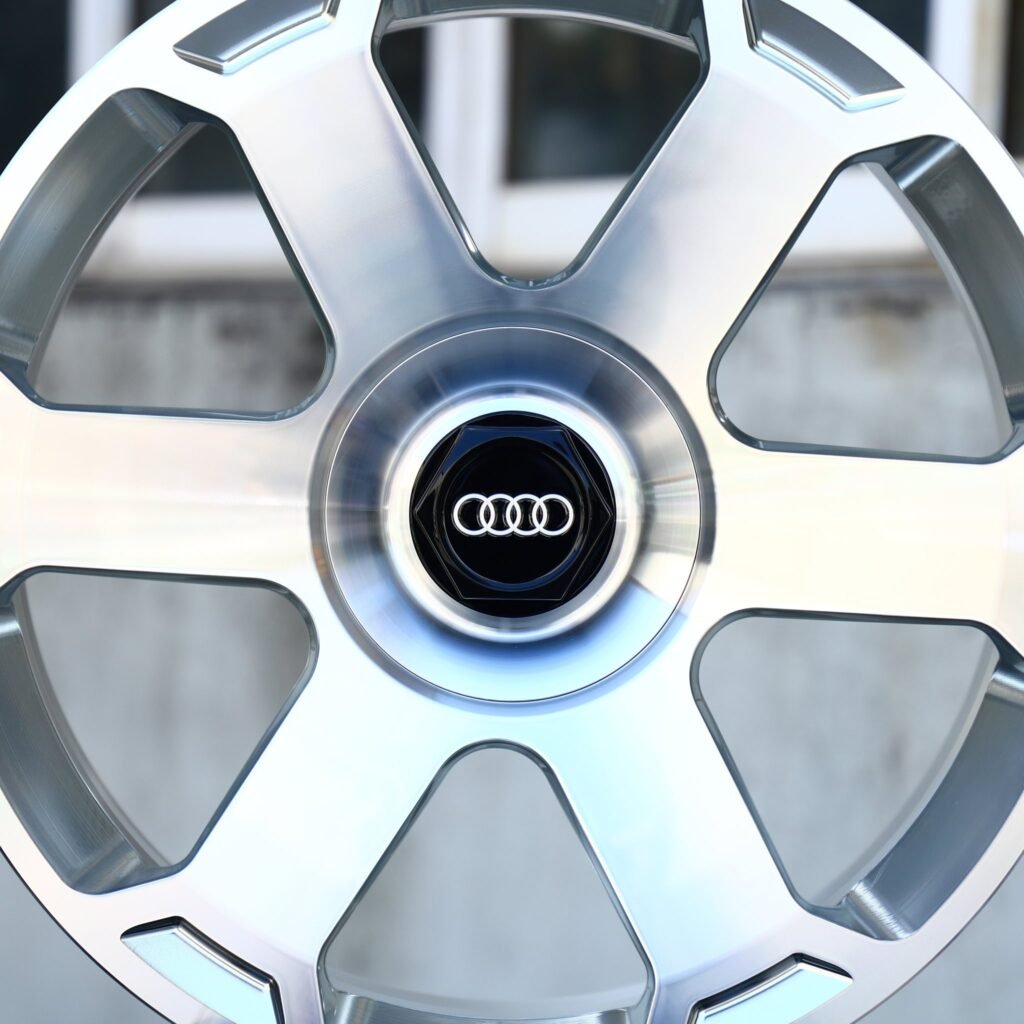 Audi A6 wheels – Brushed Silver 6-Spoke (Audi OEM-Style), angled view