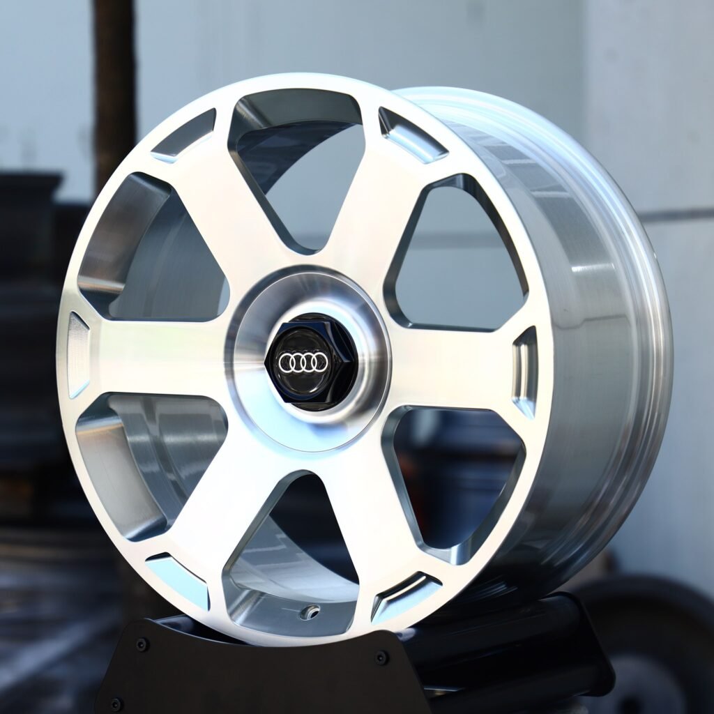 5x112 wheels – Brushed Silver 6-Spoke (Audi OEM-Style), side view