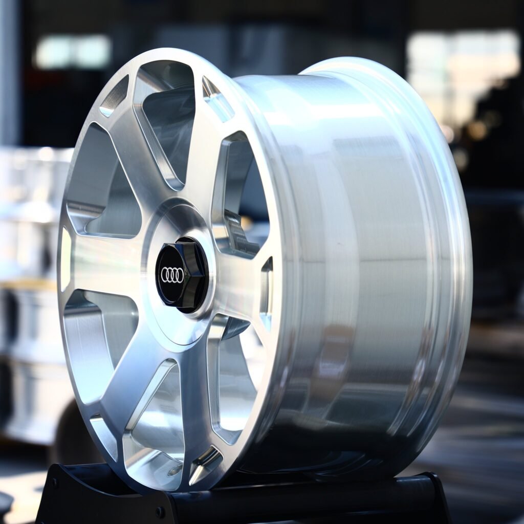 Audi RS3 8Y wheels – Brushed Silver 6-Spoke (Audi OEM-Style), lip and barrel detail