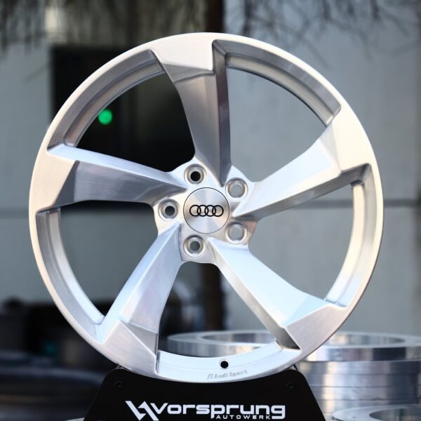 Audi A4 wheels – Brushed Silver Directional 5-Spoke (Audi OEM-Style), front view