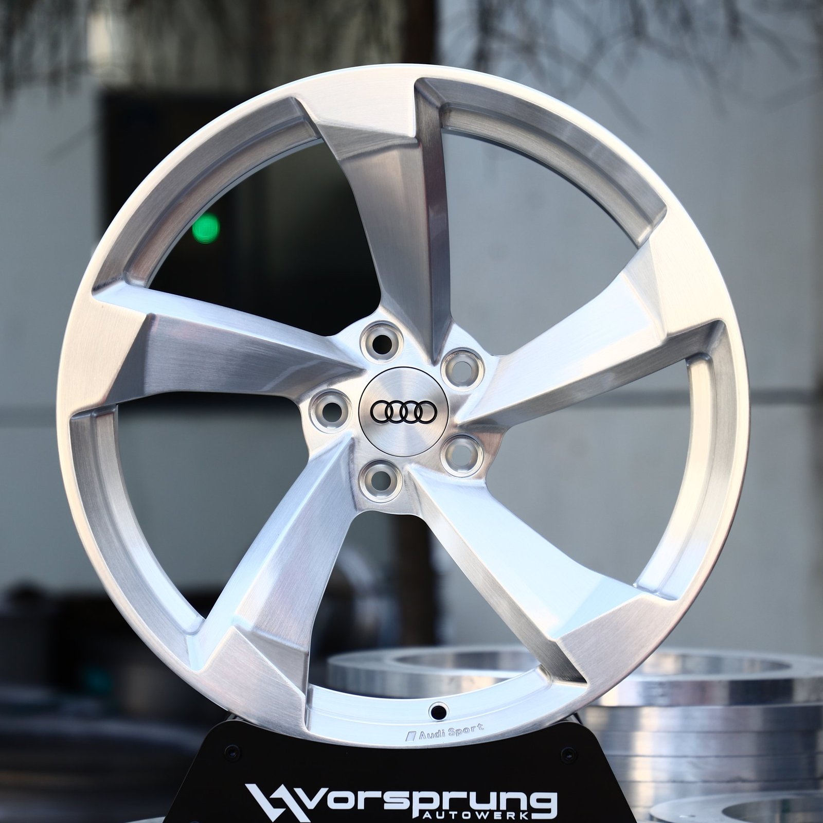 Audi A4 wheels – Brushed Silver Directional 5-Spoke (Audi OEM-Style), front view