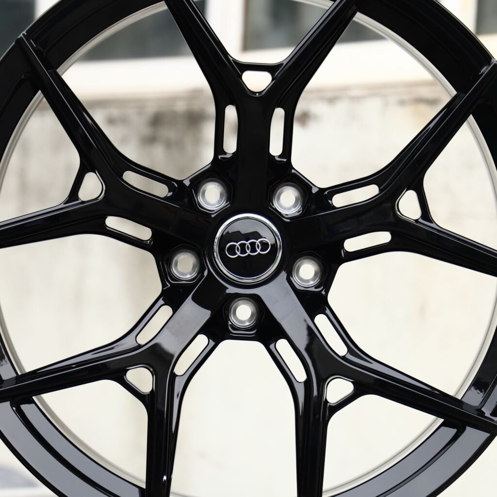 Audi A6 wheels – Gloss Black 5 Y-Spoke (Audi OEM-Style), angled view