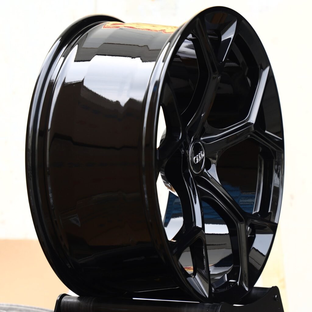 5x112 wheels – Gloss Black 5 Y-Spoke Petal (Audi OEM-Style), side view
