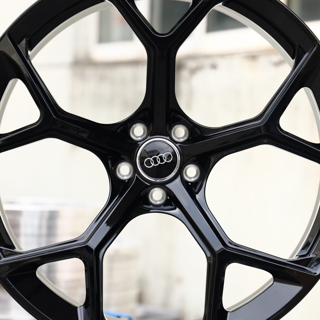 Audi RS3 8Y wheels – Gloss Black 5 Y-Spoke Petal (Audi OEM-Style), lip and barrel detail