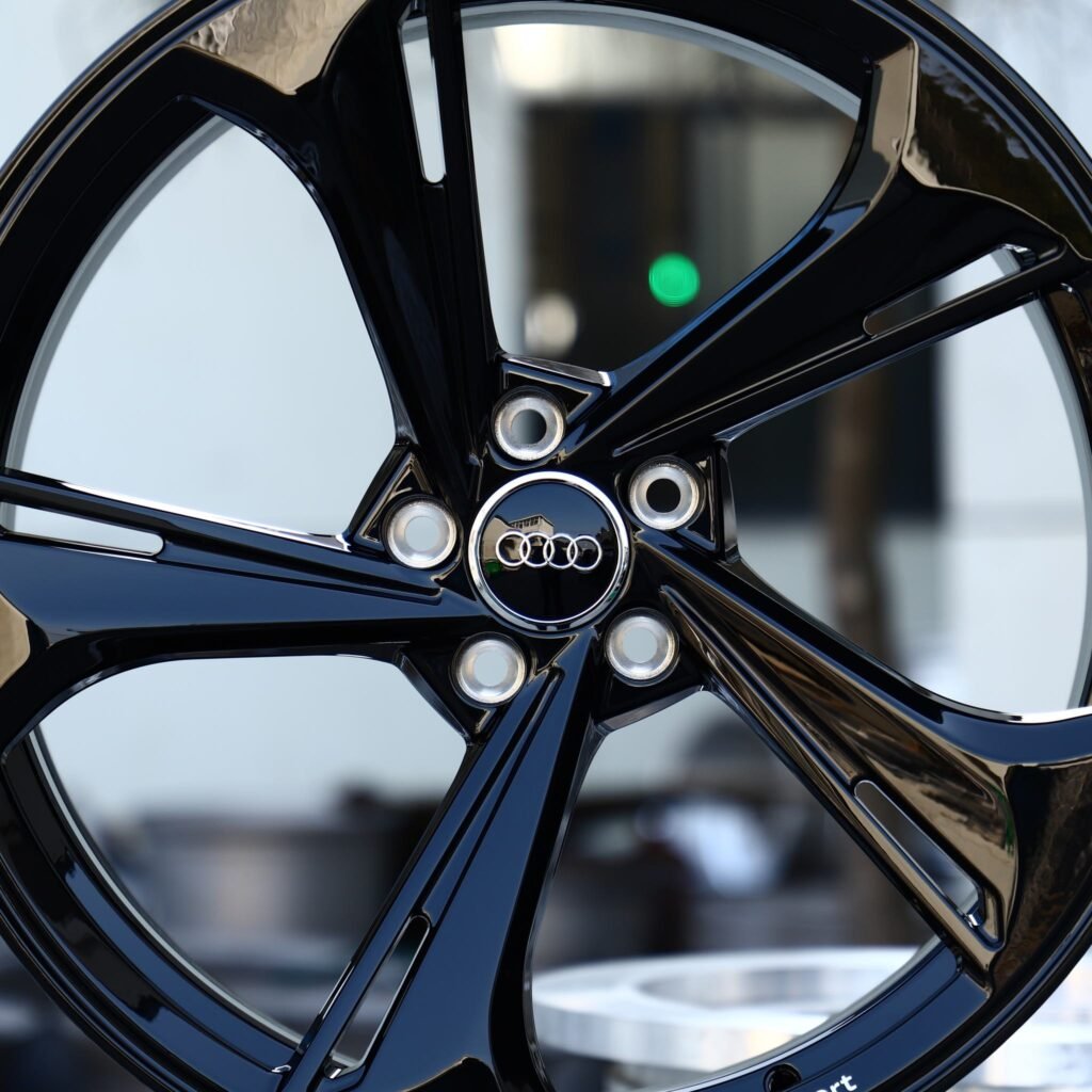 Audi RS3 8Y wheels – Gloss Black Directional 5-Spoke (Audi OEM-Style), lip and barrel detail