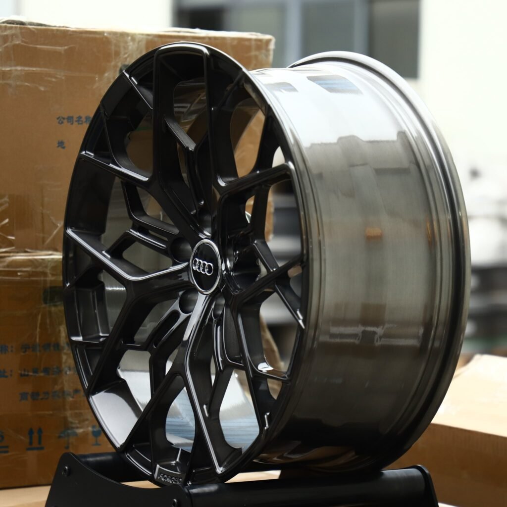 5x112 wheels – Gloss Black Mesh Multi-Spoke (Audi OEM-Style), side view