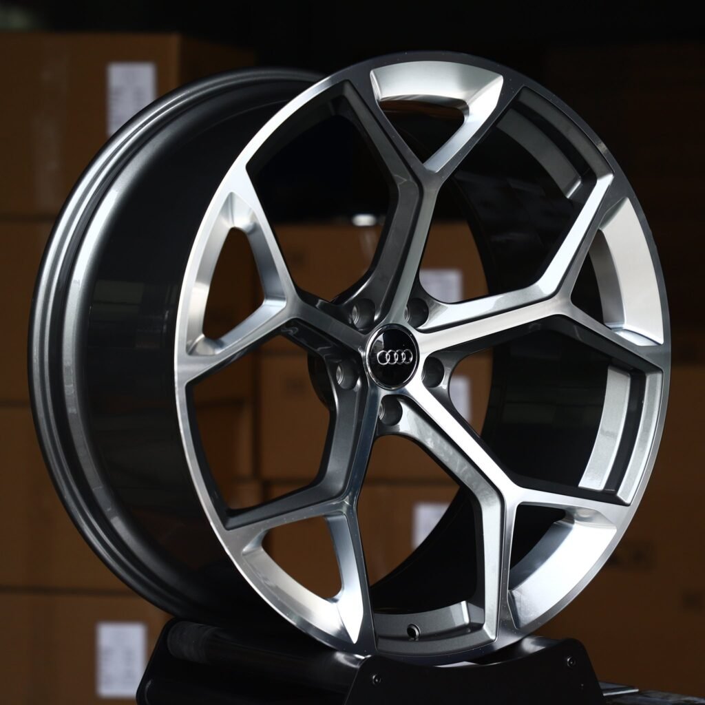 Audi A6 wheels – Gunmetal Machined 5 Y-Spoke (Audi OEM-Style), angled view