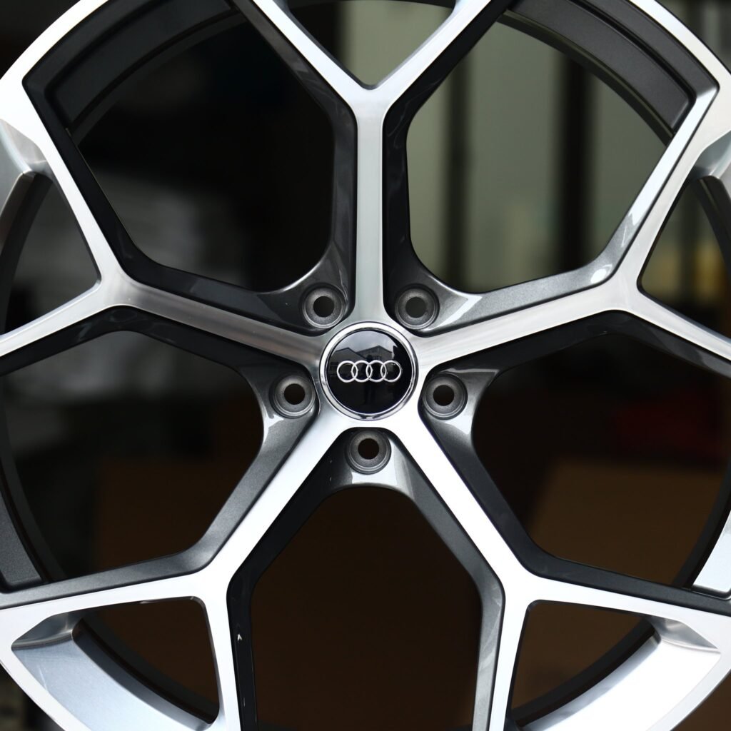 Audi RS3 8Y wheels – Gunmetal Machined 5 Y-Spoke (Audi OEM-Style), lip and barrel detail