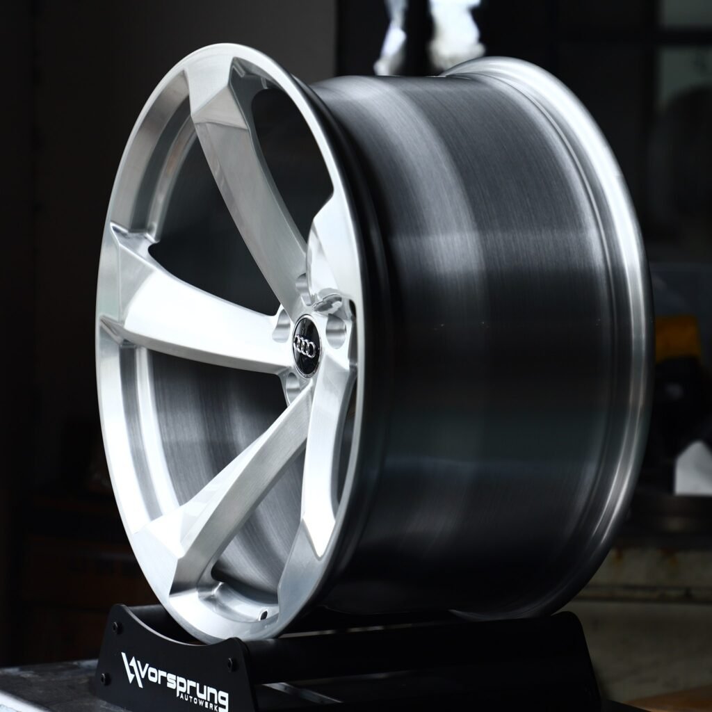 5x112 wheels – Hyper Silver 5-Spoke Rotor (Audi OEM-Style), side view