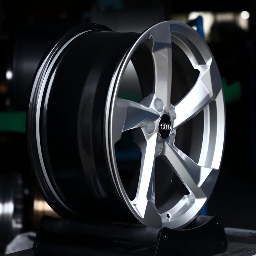 5x112 wheels – Hyper Silver 5-Spoke Rotor (Audi OEM-Style), side view
