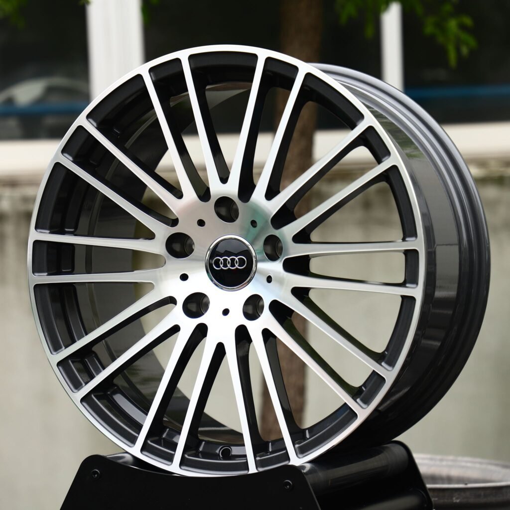 Audi A6 wheels – Hyper Silver Machined Multi-Spoke (Audi OEM-Style), angled view