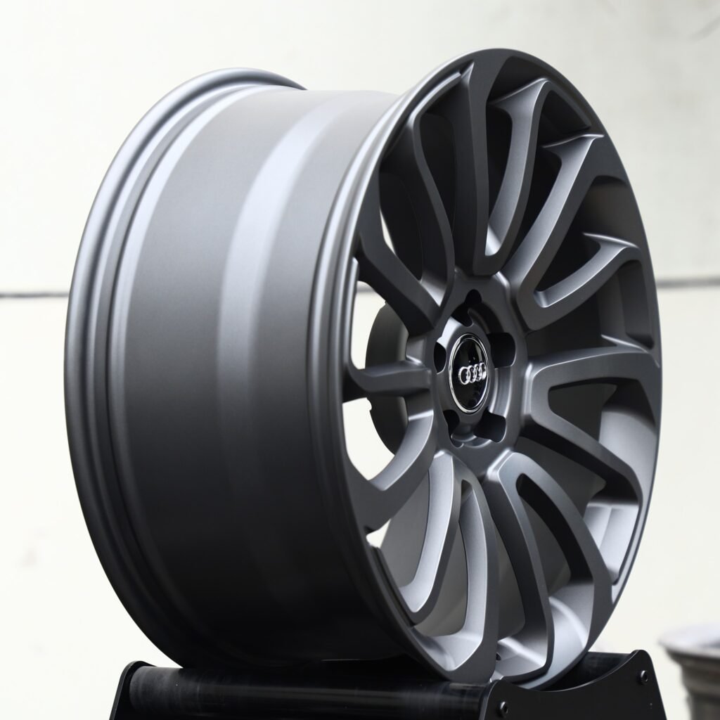 Audi RS3 8Y wheels – Matte Gunmetal Multi-Spoke (Audi OEM-Style), lip and barrel detail
