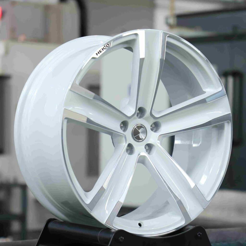 5x112 wheels – Blue 5-Spoke Machined Face (Mercedes-Benz OEM-Style), side view