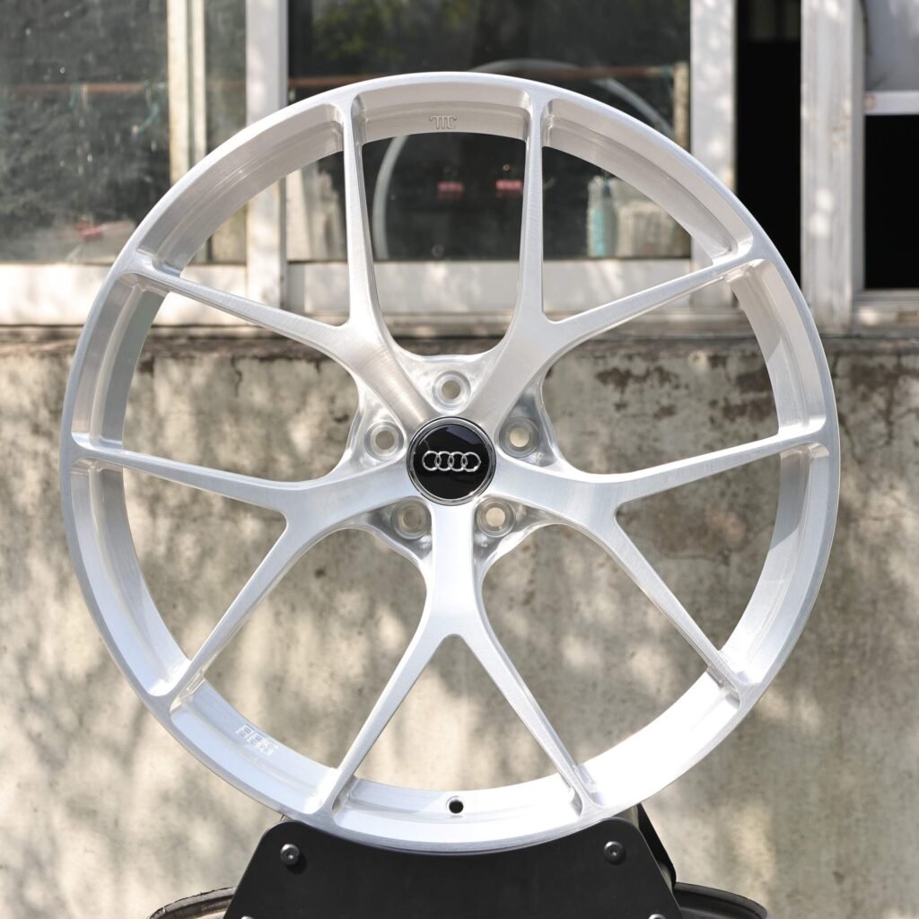 Audi Style Brushed Silver 5 Y-Spoke Forged Wheels - Audi A6 / Audi A4 Fitment (5-Lug) Monoblock forged wheel