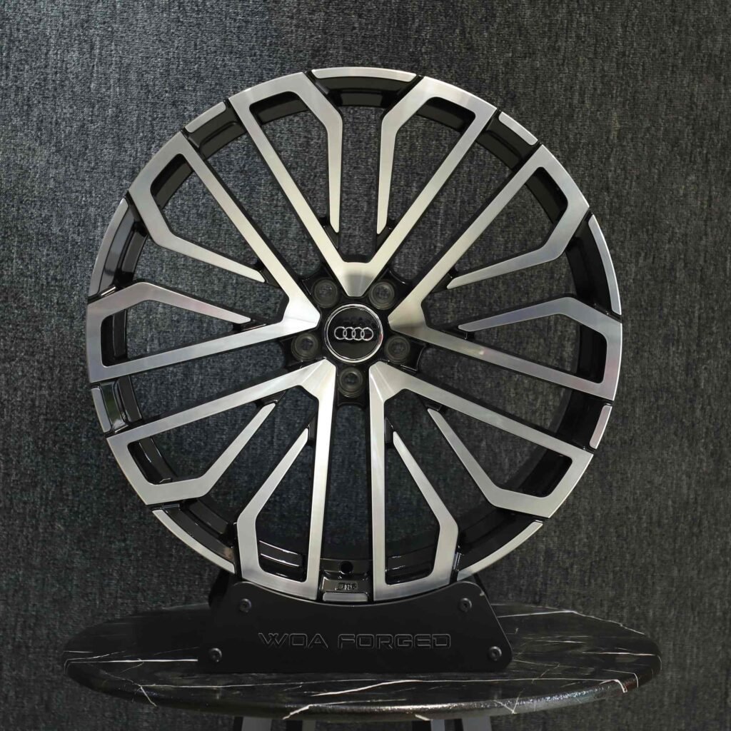 Audi A6 wheels – Gloss Black Split-Spoke Machined Face, front view