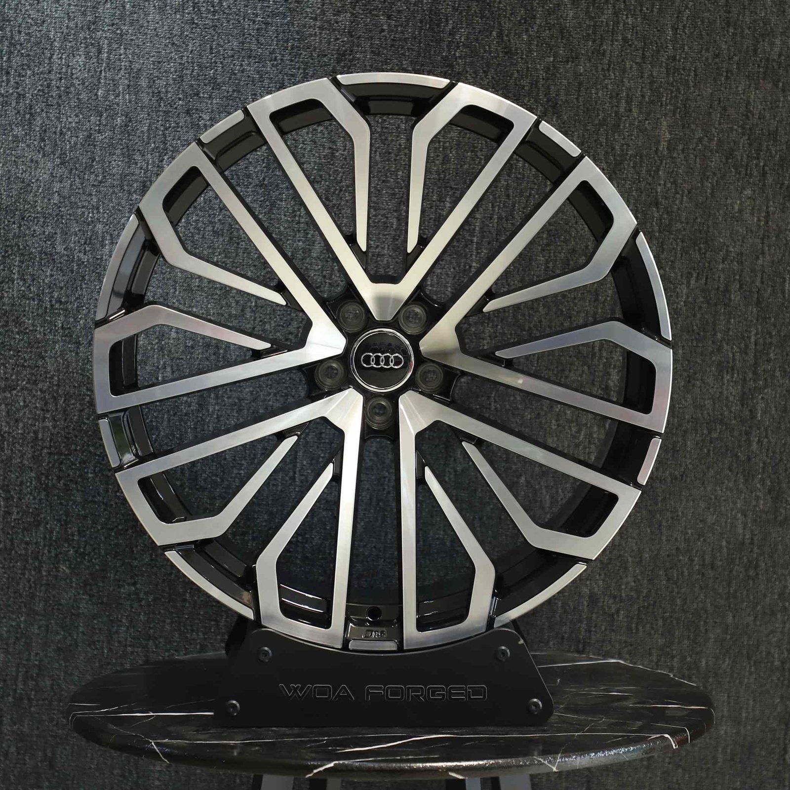 Audi A6 wheels – Gloss Black Split-Spoke Machined Face, front view