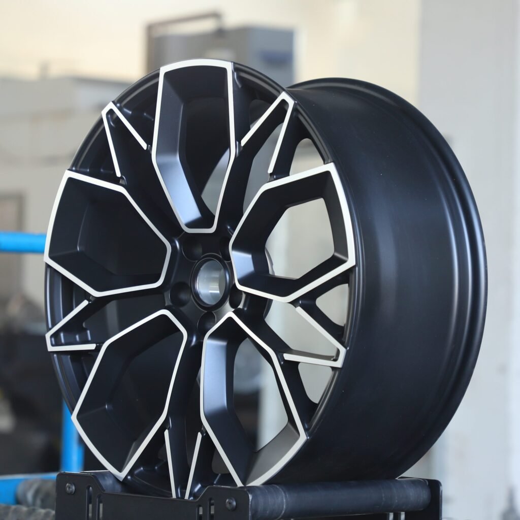 5x112 wheels – Matte Black 5-Spoke Machined Lip, side view
