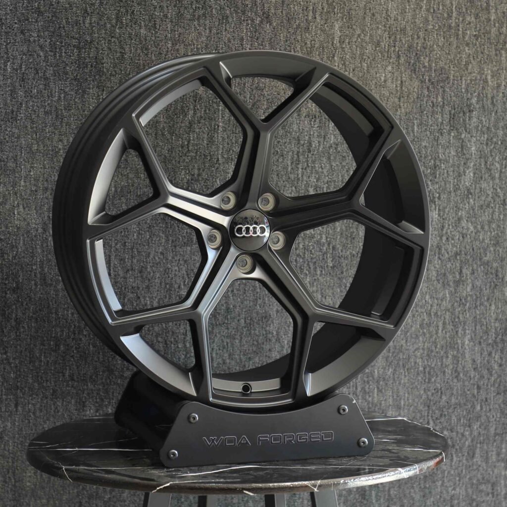 Audi A4 wheels – Matte Black 5 Y-Spoke, angled view