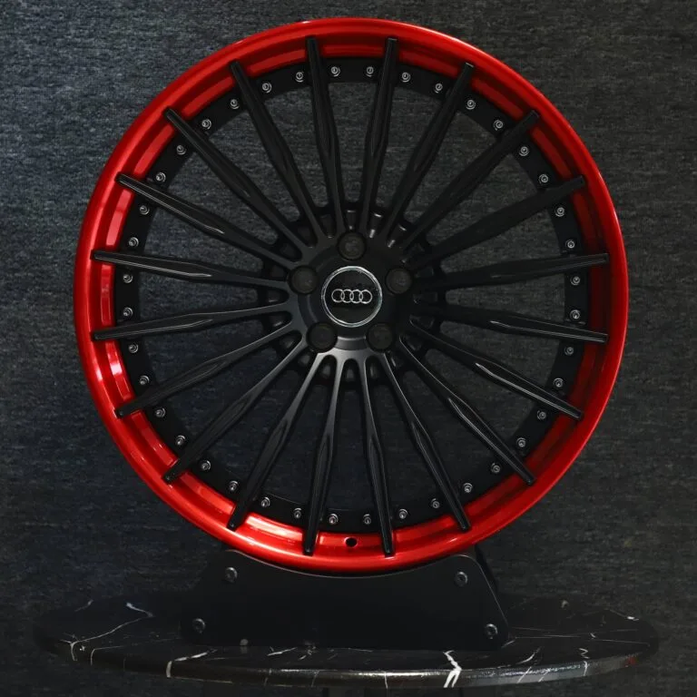 Audi A6 / A4 Forged Wheels – Gloss Black 2-Piece Red Lip, front view