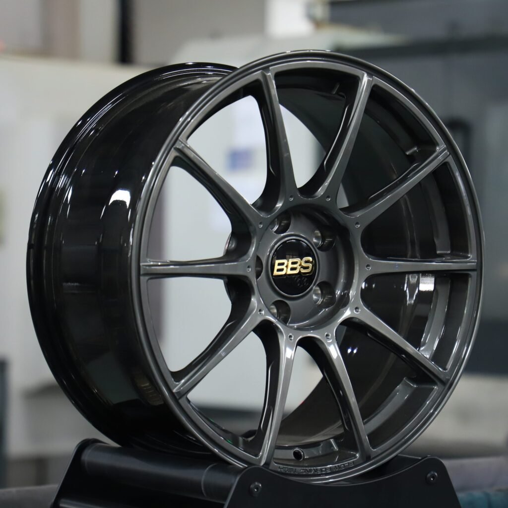 5x100 wheels – Bright Gray 10-Spoke (BBS RE-V7-Style), side view