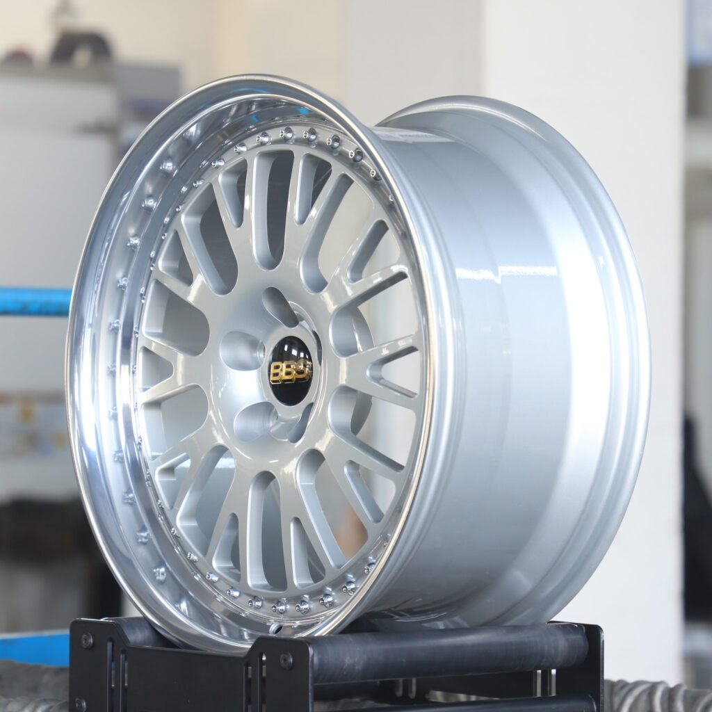 5x120 wheels – Bright Silver 10 Y-Spoke Riveted Polished (BBS LM-Style), side view