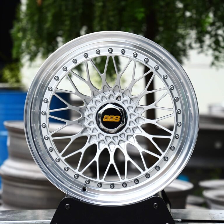 BMW M3 E46 wheels – Bright Silver 17-Spoke Riveted (BBS RS-Style), front view