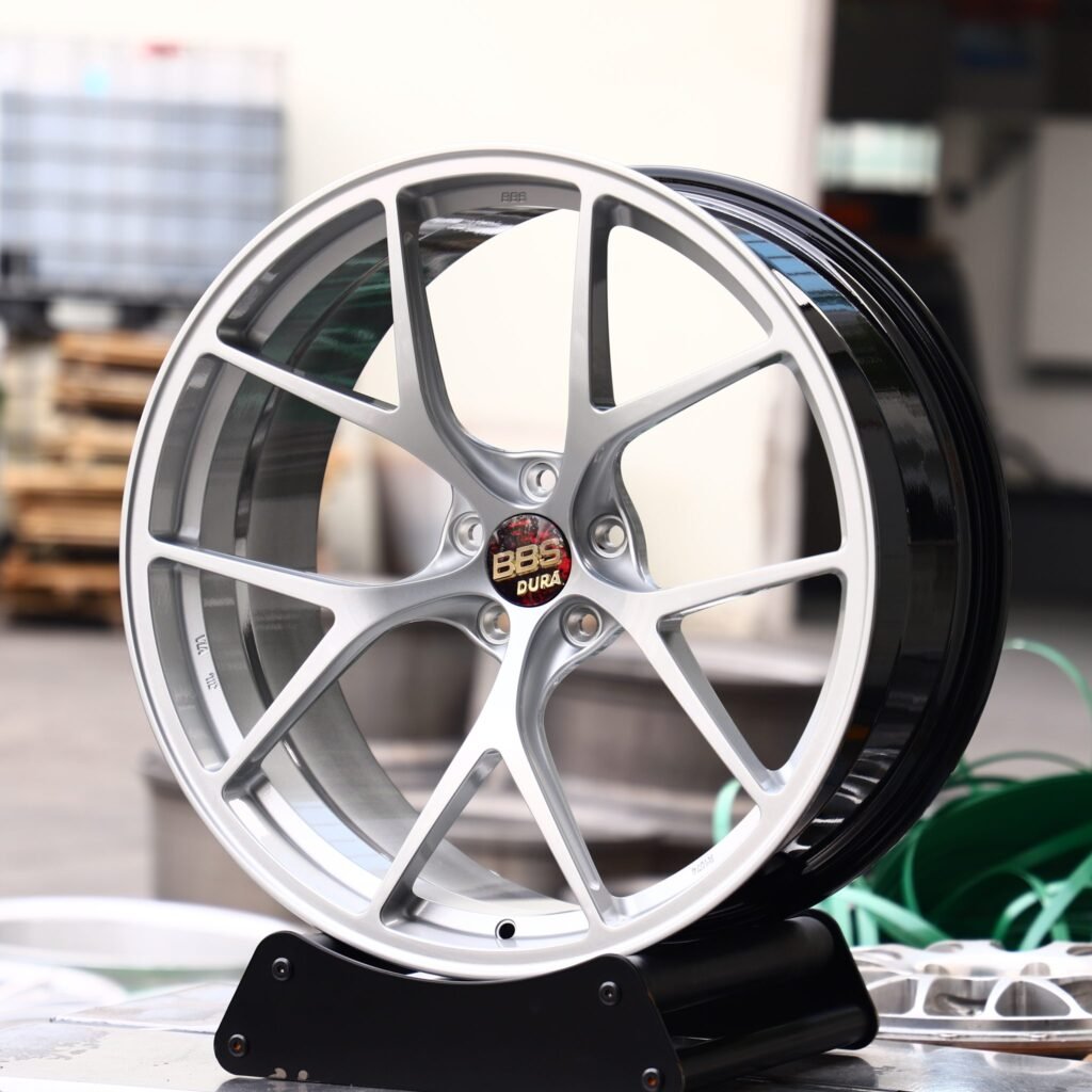 Honda Civic Type R wheels – Bright Silver 5 Y-Spoke (BBS RI-D-Style), angled view