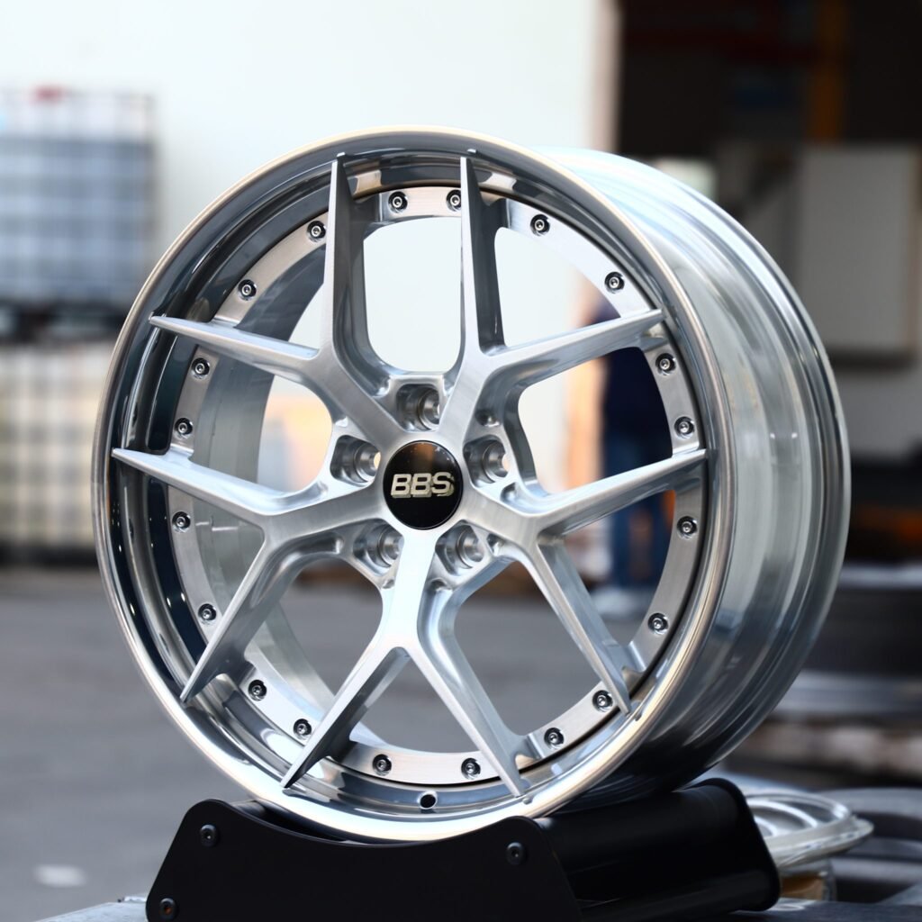 Honda Civic Type R wheels – Brushed Silver 2-Piece 5 Y-Spoke Deep Lip (BBS RI-D-Style), angled view