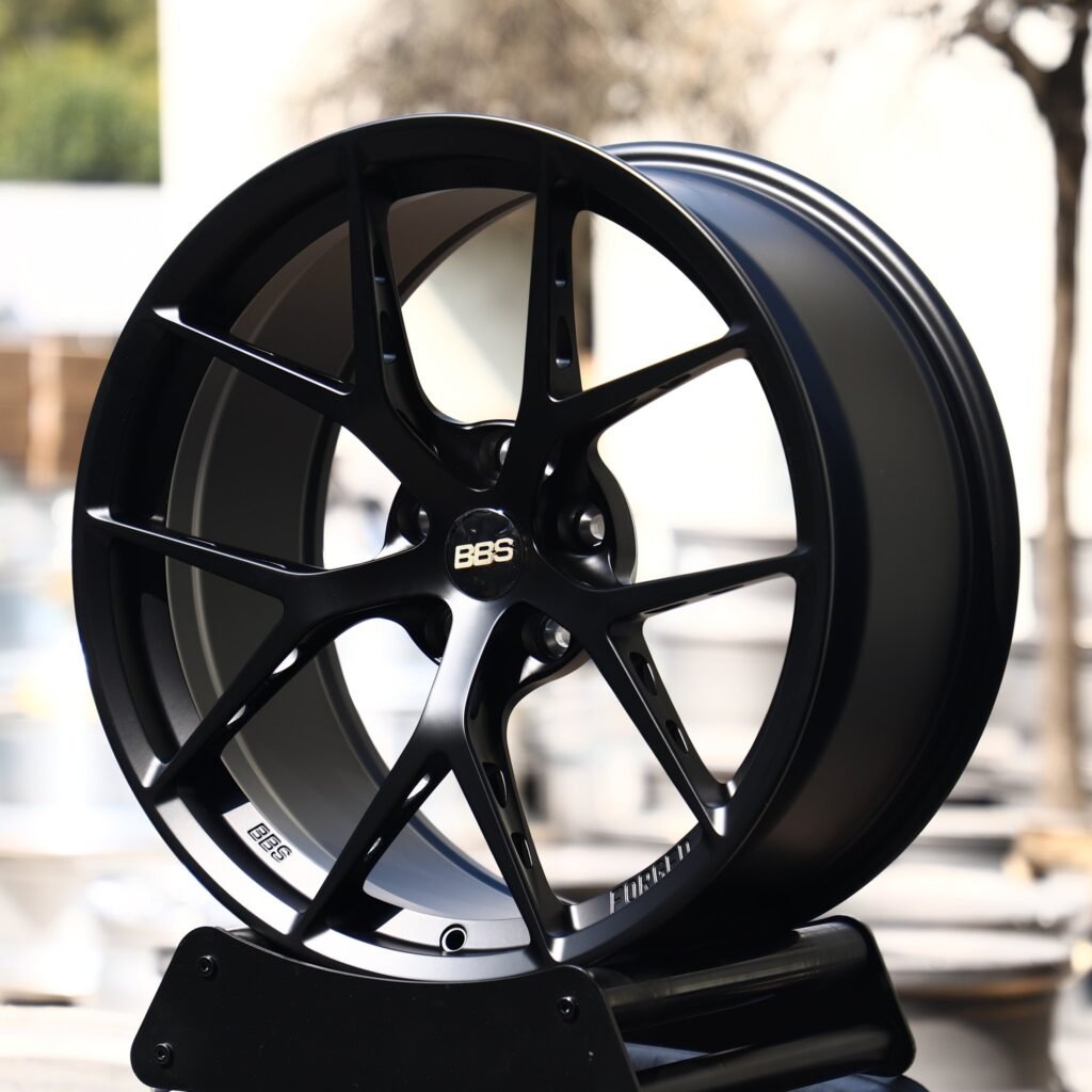 BMW M3 wheels – Satin Black 5 Y-Spoke (BBS FI-R-Style), angled view