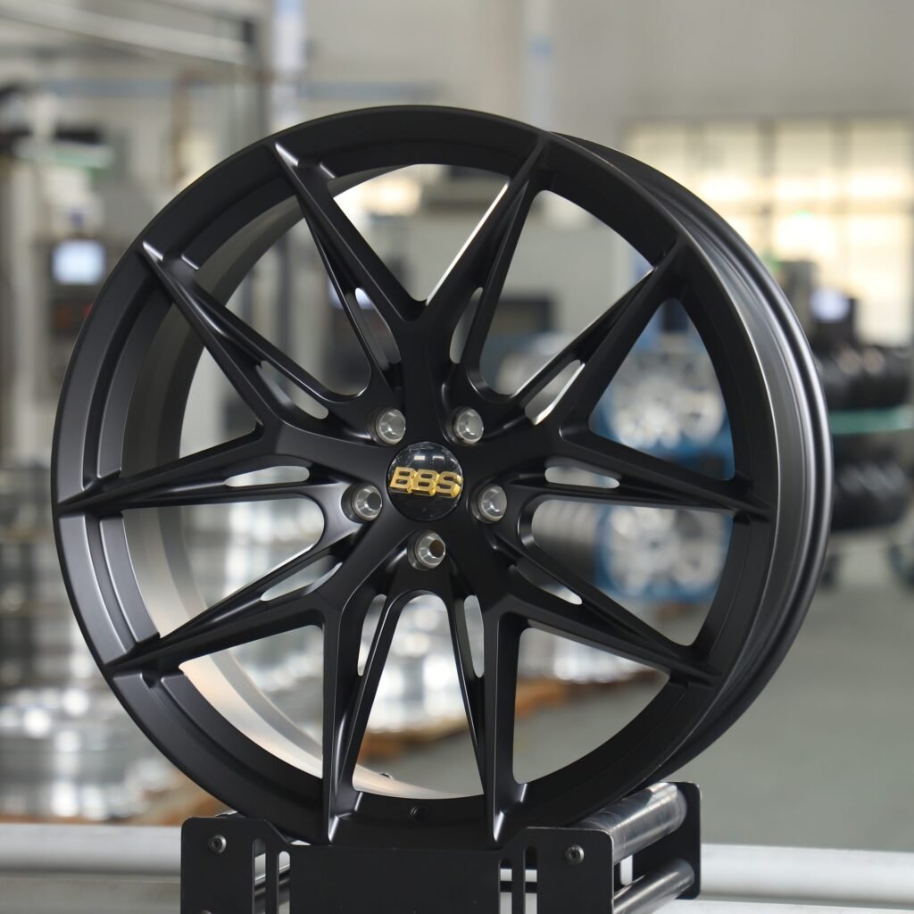 Porsche 911 wheels – BBS Gloss Black 5 Y-Spoke, angled view