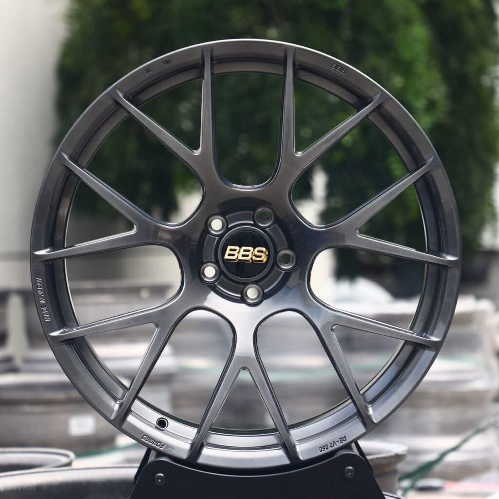 Toyota GR86 wheels – Gloss Black / Gunmetal 7 Y-Spoke (BBS RE-V7-Style), front view
