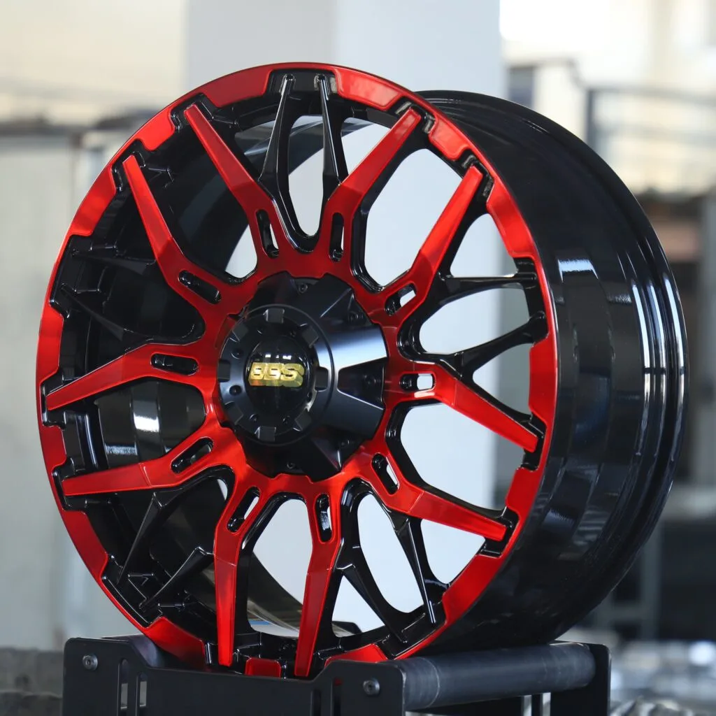 Toyota 4Runner wheels – BBS Gloss Black / Red Custom, angled view