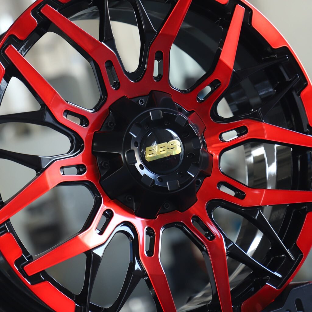Chevrolet Silverado 1500 wheels – BBS Gloss Black / Red Custom, lip and barrel detail
