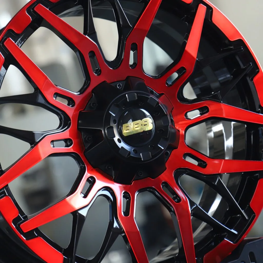 Chevrolet Silverado 1500 wheels – BBS Gloss Black / Red Custom, lip and barrel detail