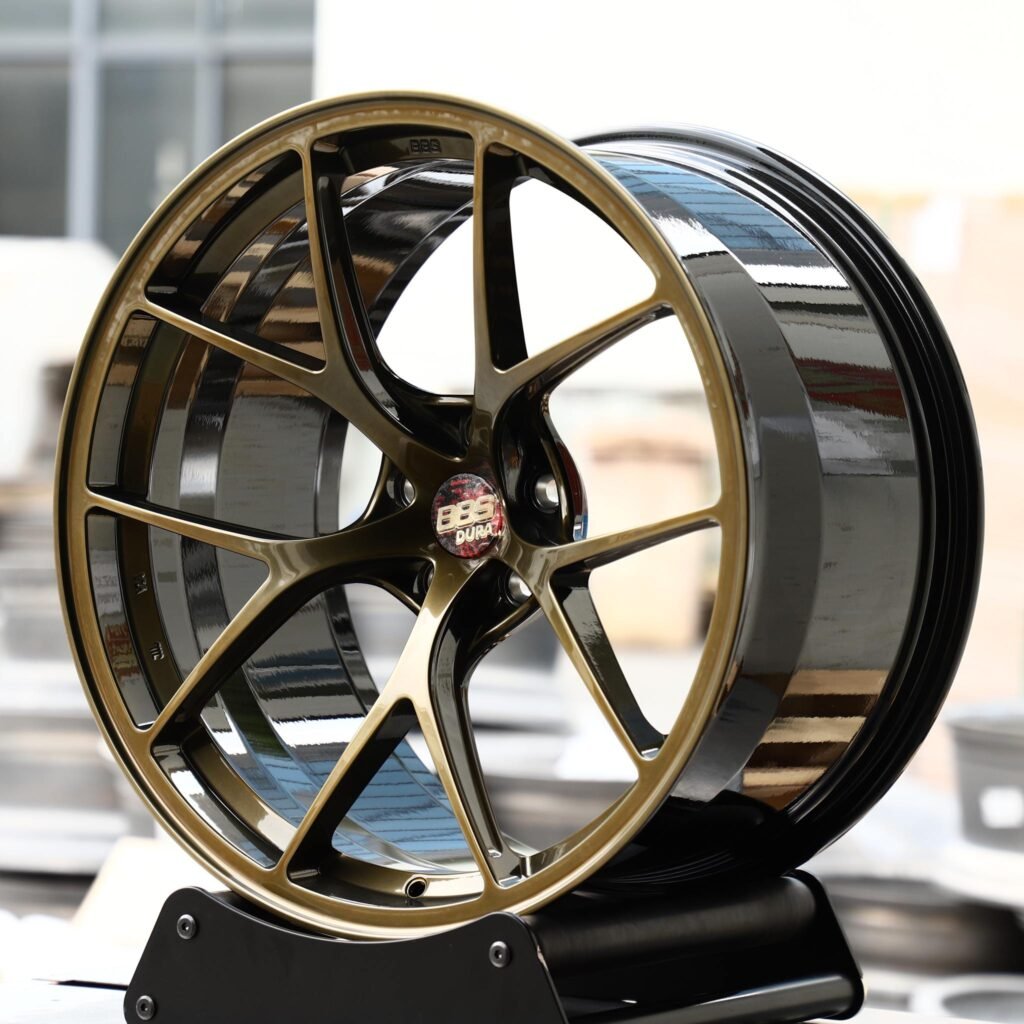 Honda Civic Type R wheels – Green / Bronze 5 Y-Spoke (BBS RI-D-Style), angled view