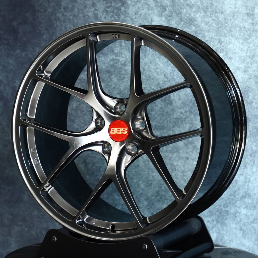 Porsche 911 wheels – BBS Gunmetal Split 5-Spoke Concave, angled view