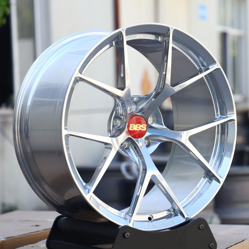 5x120 wheels – Custom Finish 5 Y-Spoke Mirror Polished (BBS LM-Style), side view