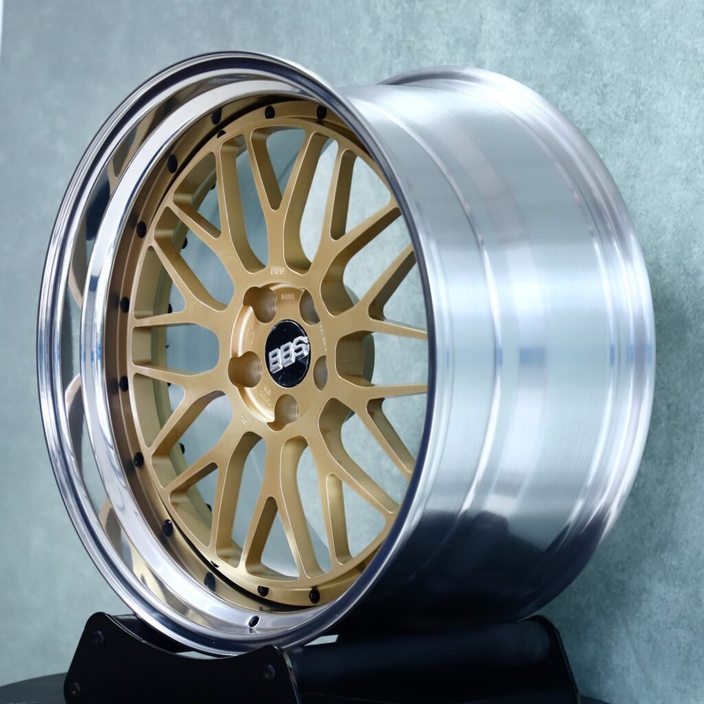 5x112 wheels – Gold Mesh Polished Lip 2-Piece (BBS LM-Style), side view