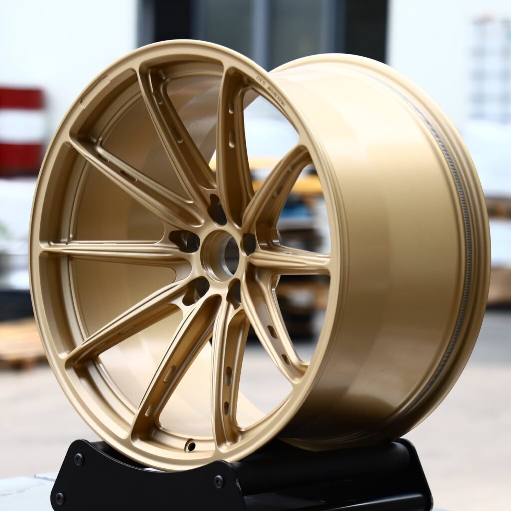 Porsche 911 wheels – BBS Matte Gold 10-Spoke Concave, angled view