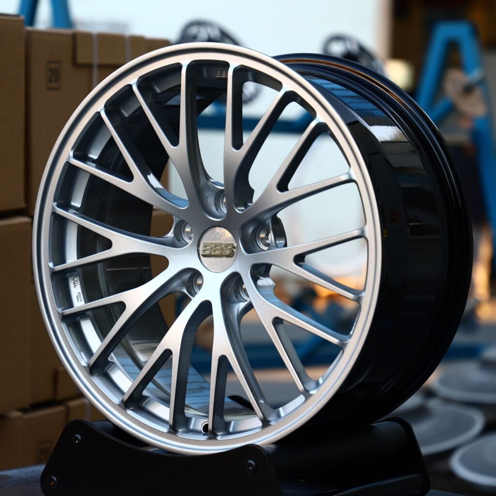 Porsche 911 wheels – BBS Matte Silver 10 Y-Spoke, angled view