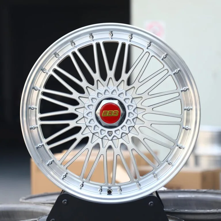 BBS RS-Style Matte Silver 2-Piece Riveted Forged Wheels – BMW M3 E46 / Porsche 911, front view