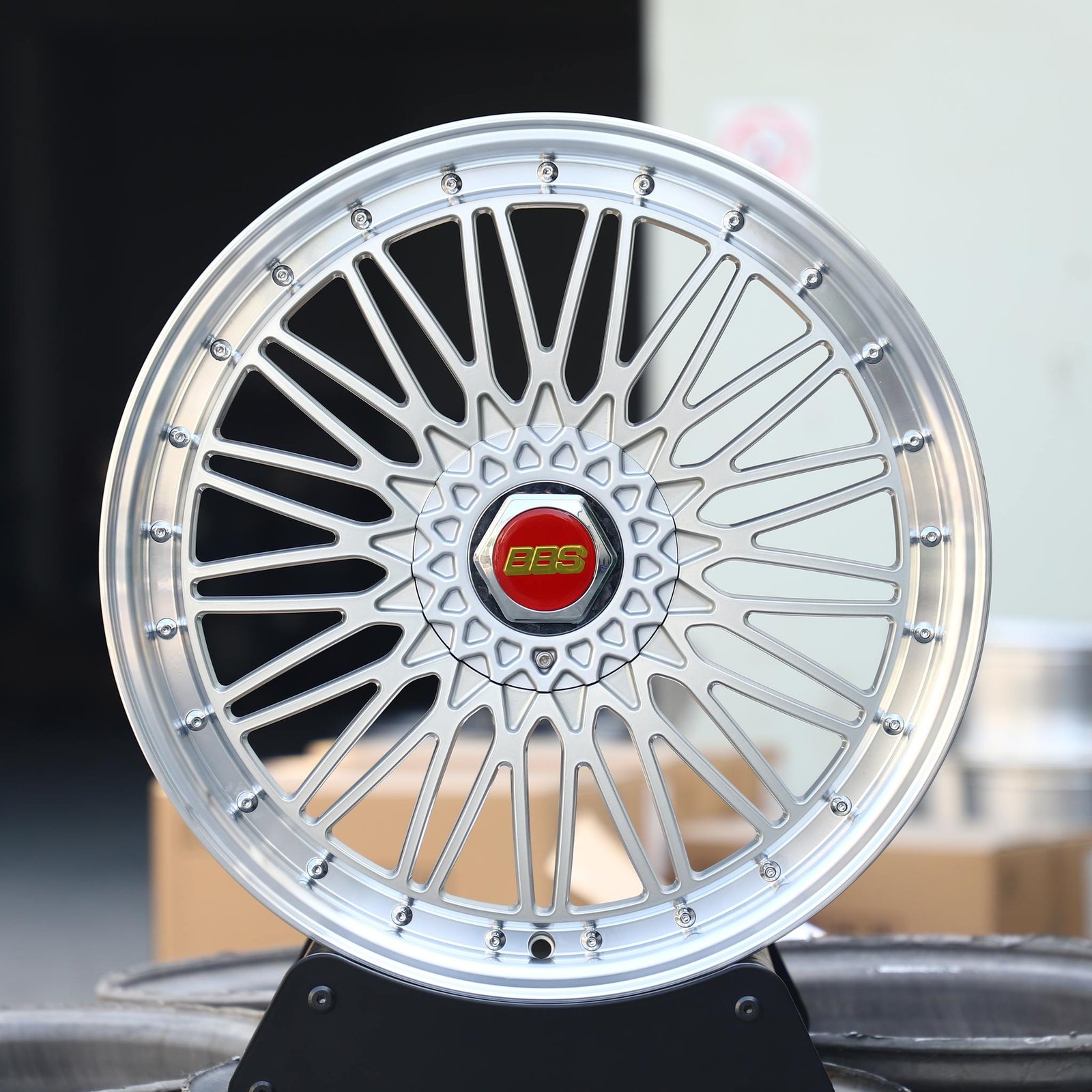 BMW M3 E46 wheels – Matte Silver 2-Piece Riveted (BBS RS-Style), front view