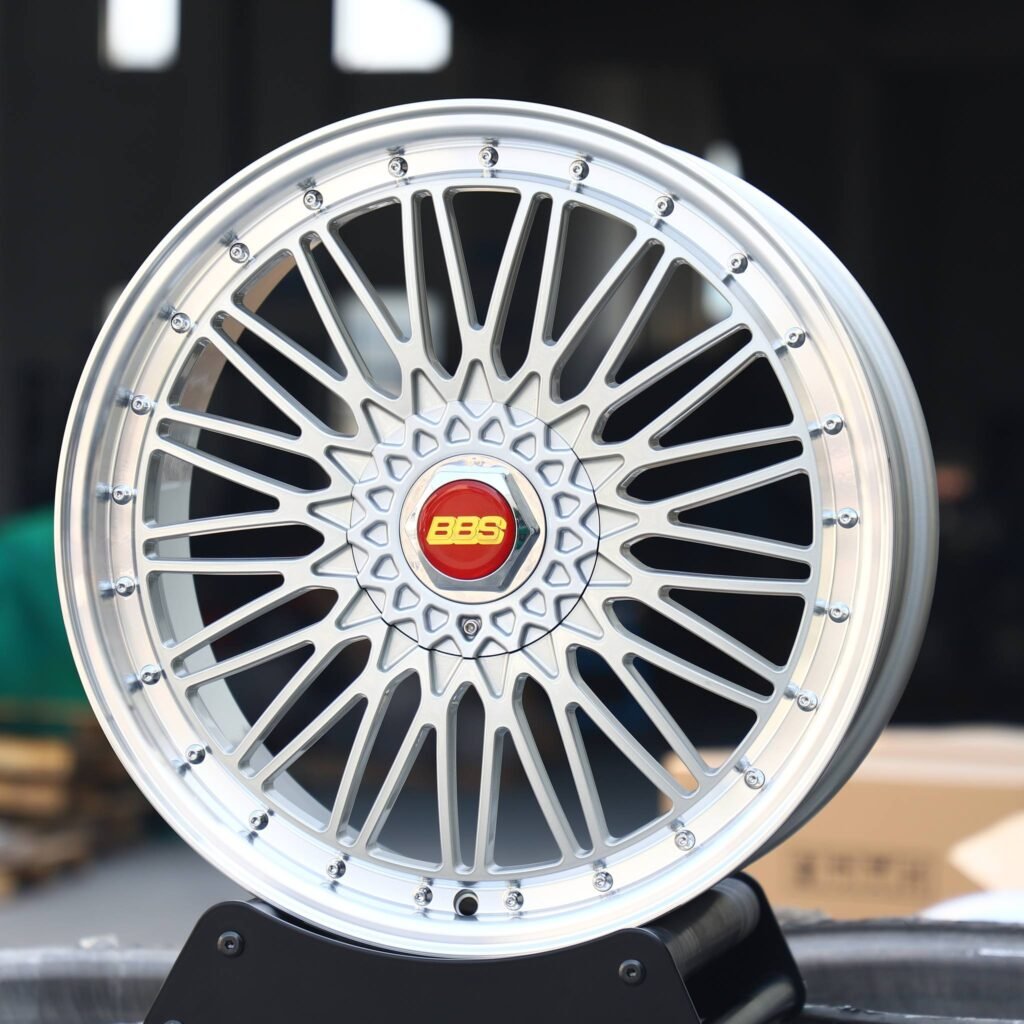 Porsche 911 wheels – Matte Silver 2-Piece Riveted (BBS RS-Style), angled view
