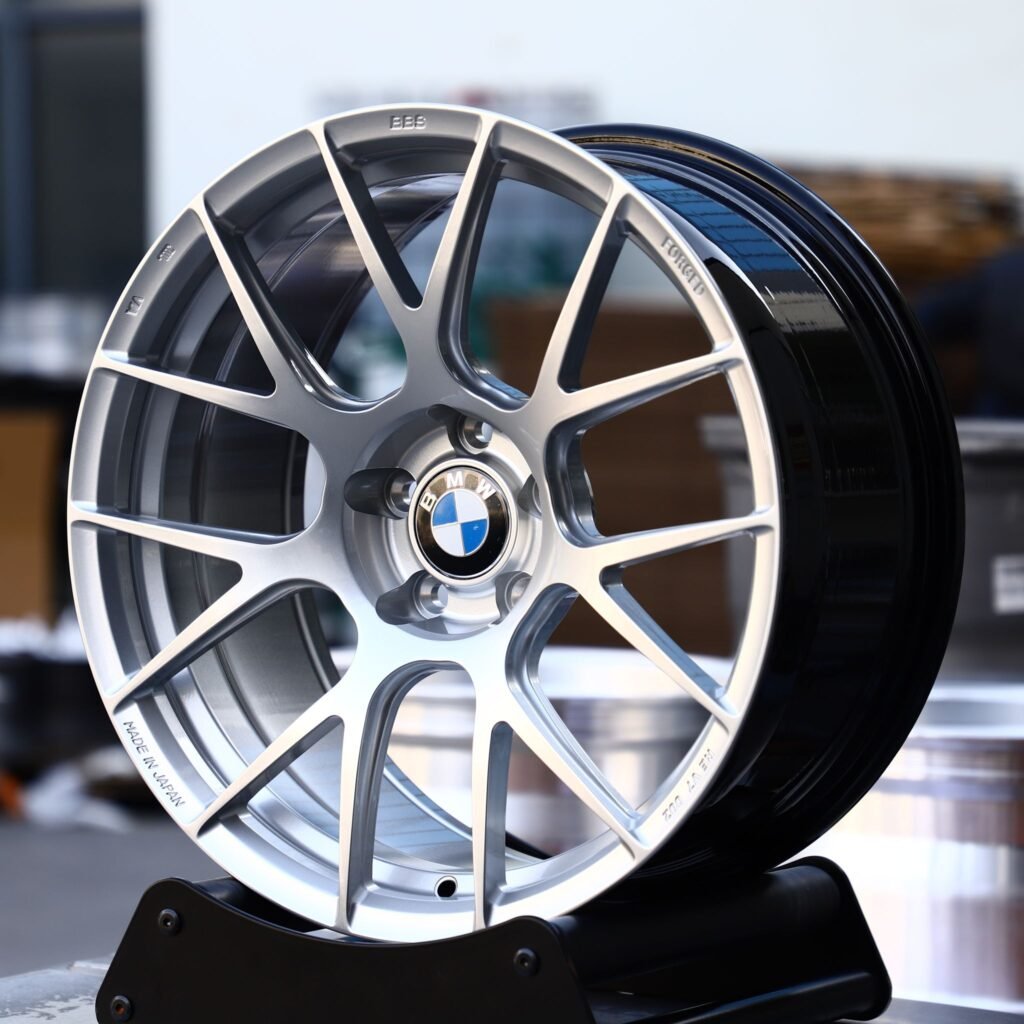 Honda Civic Type R wheels – Matte Silver 7 Y-Spoke (BBS RE-V7-Style), angled view